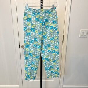 Talbots Petites Stretch Women's Pants Geometric Green Turquoise Size 6 Capri